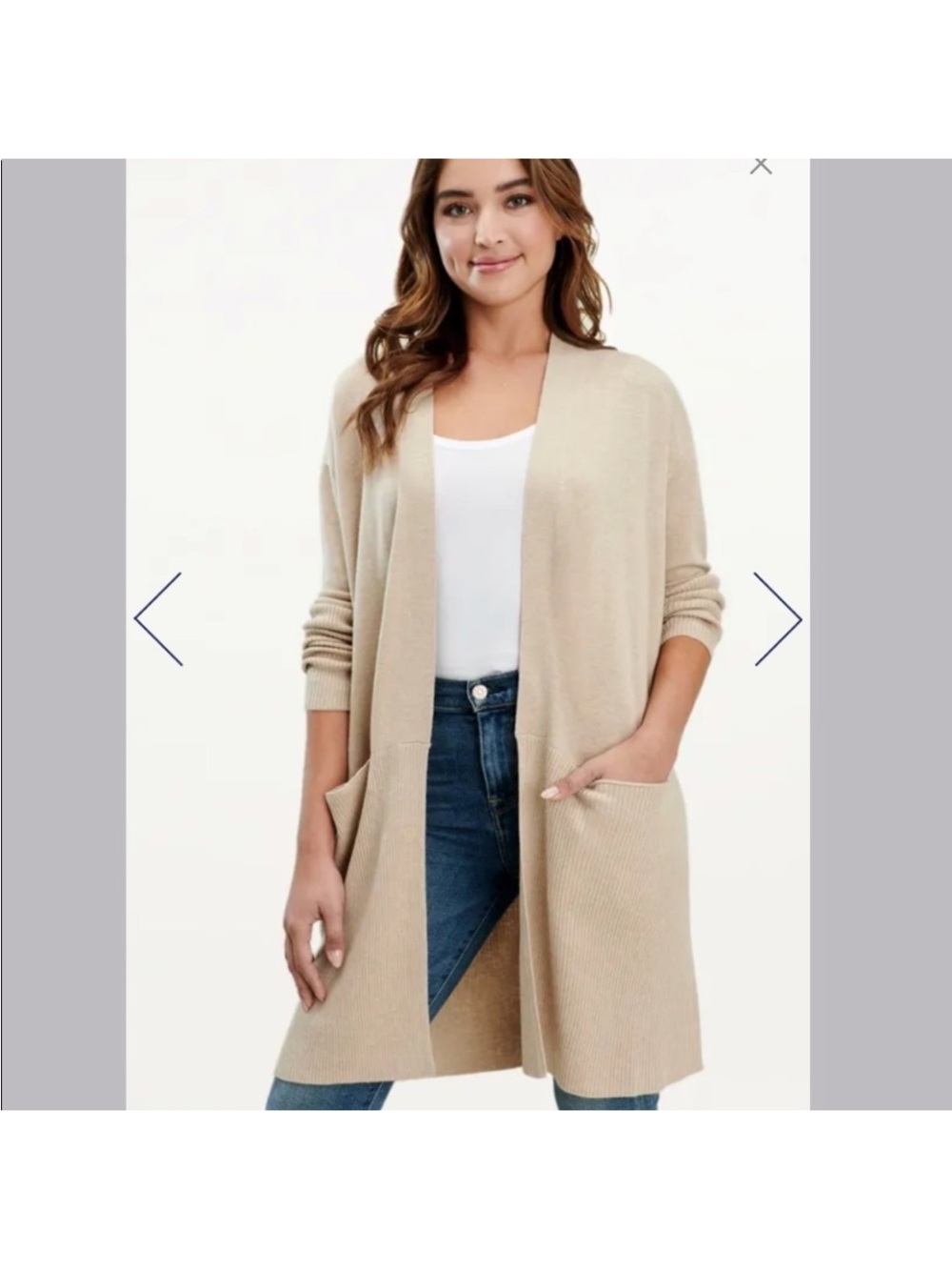 Splendid Neutral Open-Front Long Cardigan in Beige